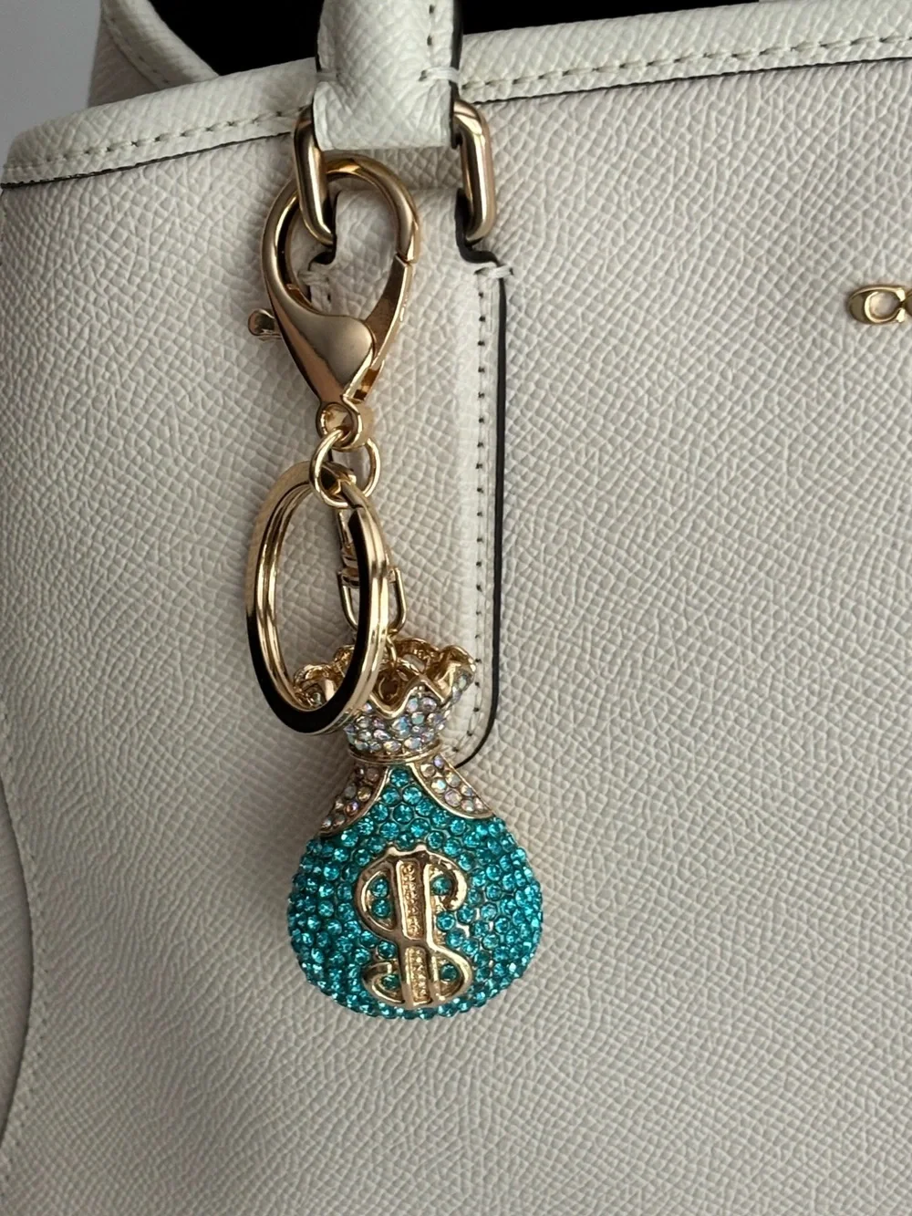 Crystal Money Bag Keychain Bag Charm Teal Gold